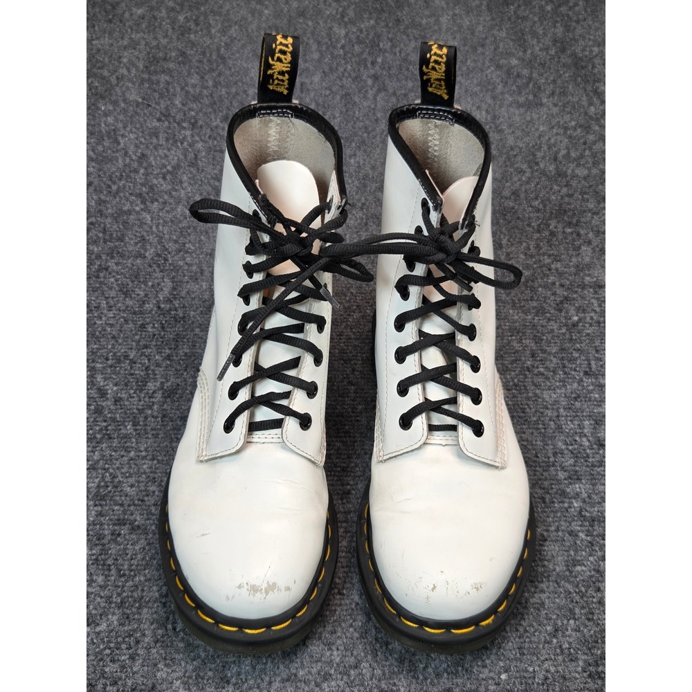 Dr Martens Boots Womens 7 White Leather 8 Eye Lace Up Combat 1460
